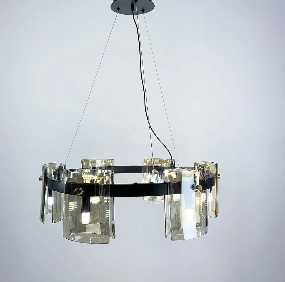 Подвесная люстра в черном цвете с янтарными пластинами Line.F D 3903/6 BK AMBER - фото 4