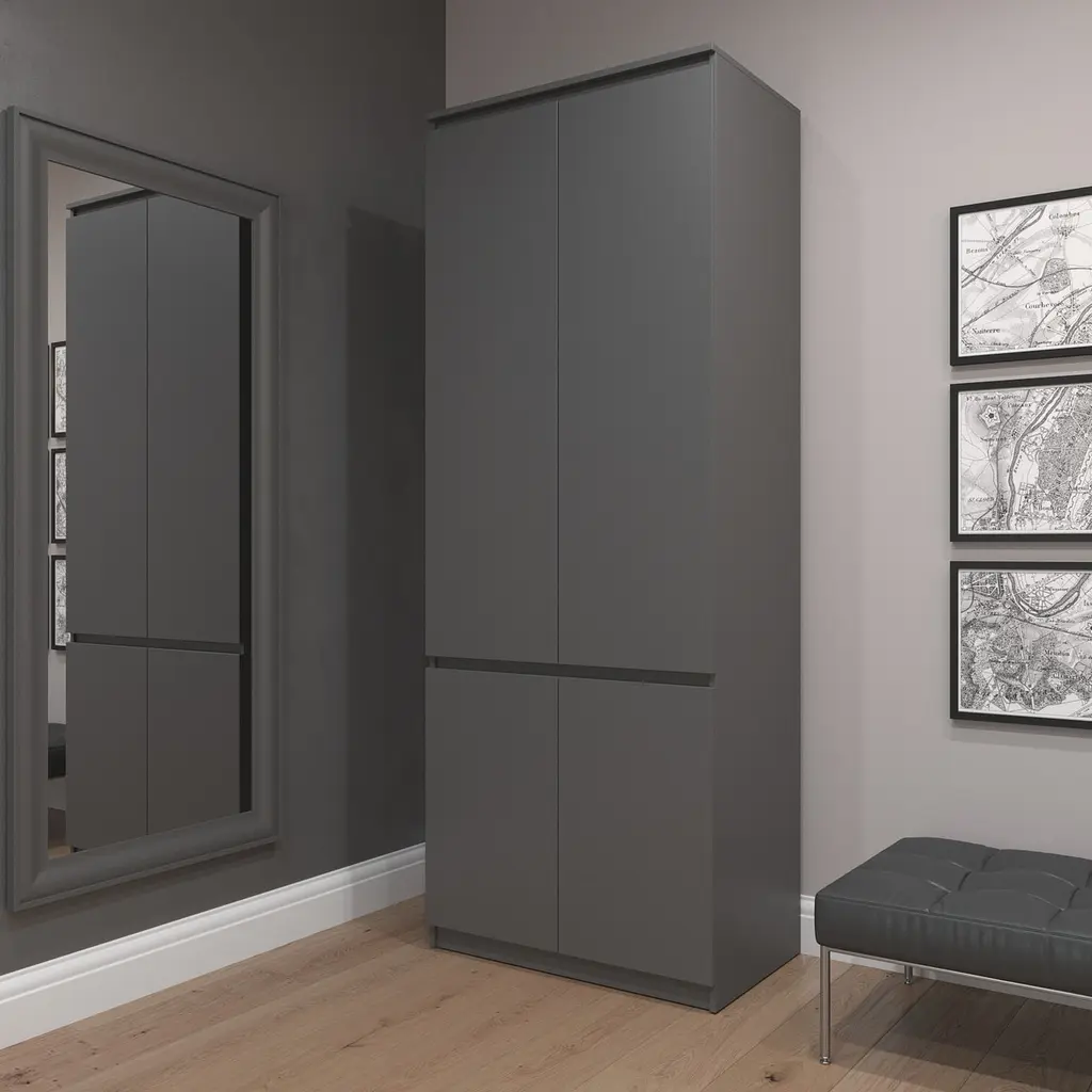 Шафа для одягу Vays R-10, з полицями та штангою, без ручок, ЛДСП, 80×50×211 см - для спальні, вітальні, передпокою - фото 5