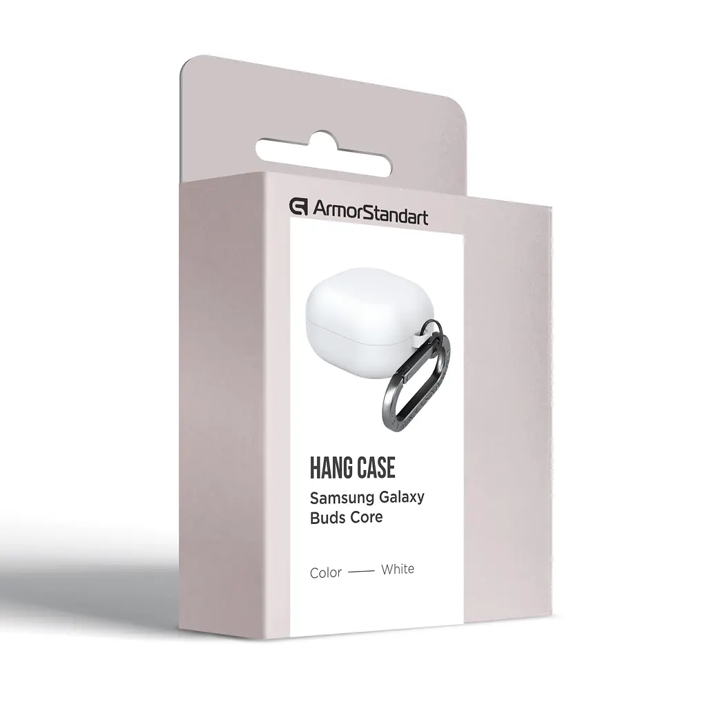 Силіконовий чохол для навушників Samsung Galaxy Buds Core, Hang Case, білий, ультратонкий захисний кейс товщиною 2 мм, захист від подряпин, пилу та ударів, компактний, з карабіном для кріплення, ArmorStandart (ARM88046) - фото 3