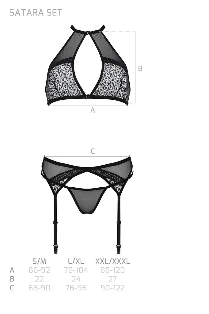 Комплект білизни Passion Satara Set L/XL red топ пояс для панчіх стрінги - фото 7