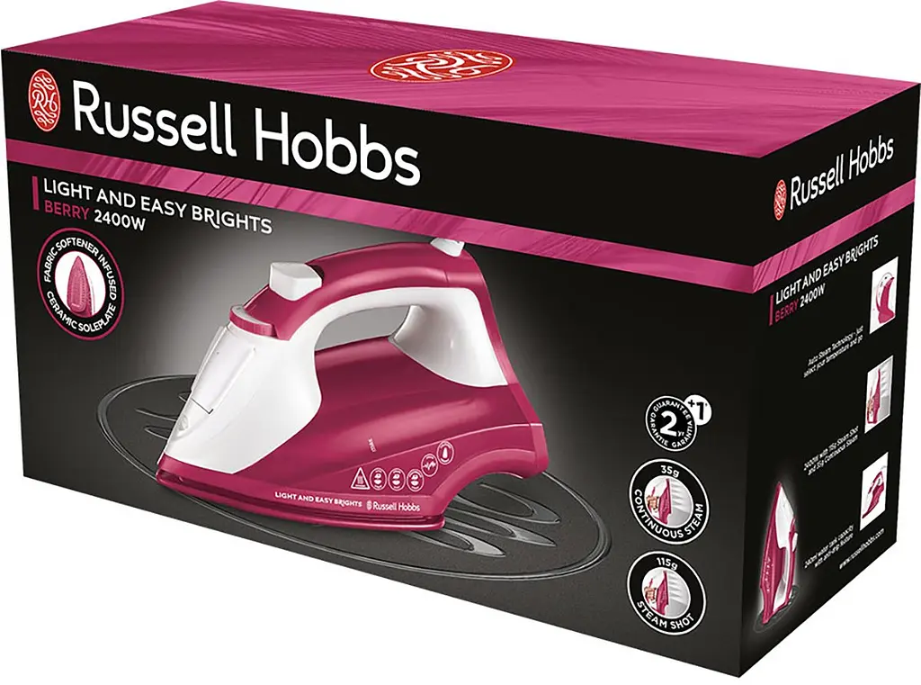 Russell Hobbs Праска Light&Easy Brights Berry, 2600Вт, 240мл, паровий удар -115гр, постійна пара - 35гр, керам. підошва, малиновий - фото 8