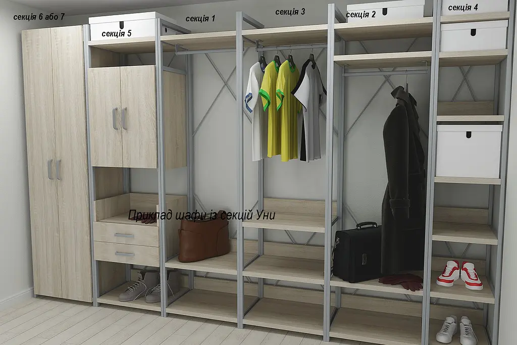 Шафа Гардероб Уні секція 2 серії Конект Ferrum-decor 220x60x50см Сірий метал ДСП Дуб Сонома 32 мм (FRD-104541) - фото 2