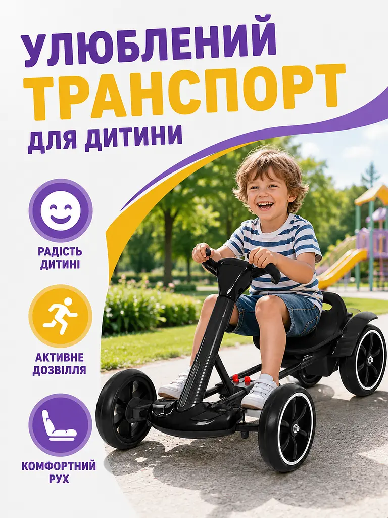 Дитячий електрокарт 390 Вт із пультом Bluetooth і музикою чорний (49676096) - фото 7