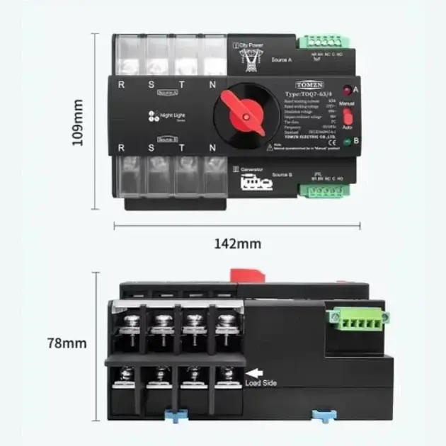 Автоматичне введення резерву АВР Wi-Fi eWeLink TOMZN TOQ7e 4P 220V 125A перемикач живлення трифазний 4х полюсний (19648) - фото 8