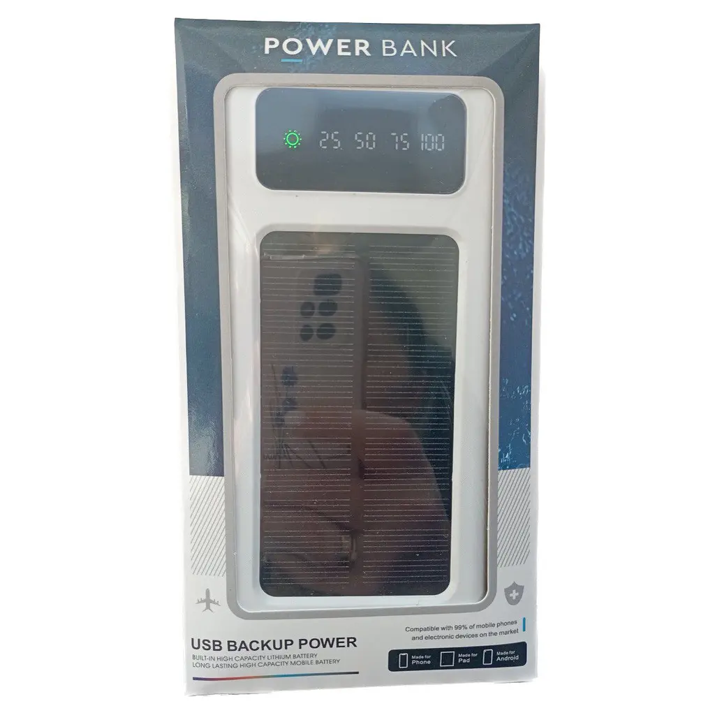 УМБ Power Bank Solar 30000mAh повербанк 4 в 1 с солнечной панелью, экраном, фонариком White (11230) - фото 5