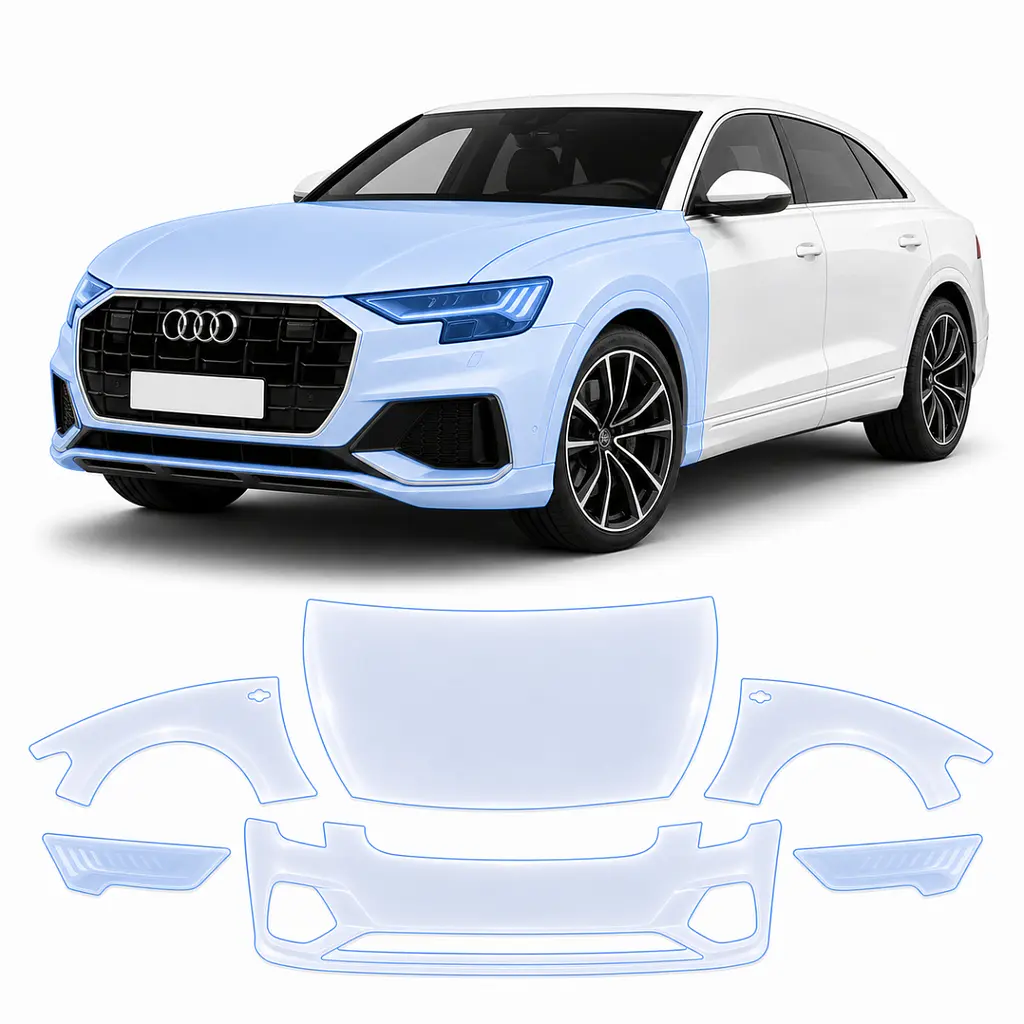 Антигравійна захисна бронеплівка за лекалами для Audi Q8 4M 2018-2023 - передня частина авто (капот бампер крила))