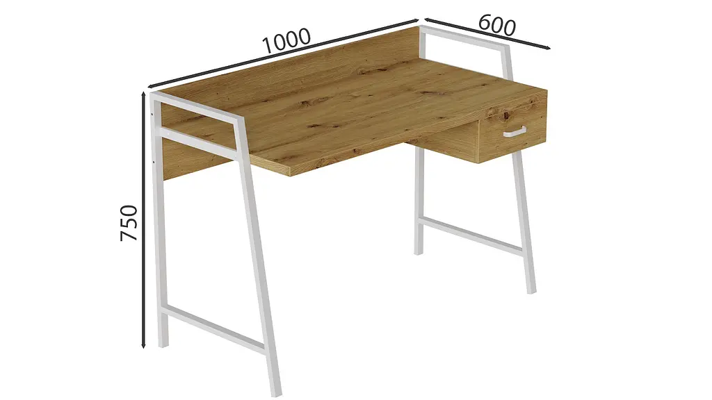 Письмовий стіл Ferrum-decor Комфорт 750x1000x600 Білий метал ДСП Дуб Артізан 32 мм (FRD-103441) - фото 3