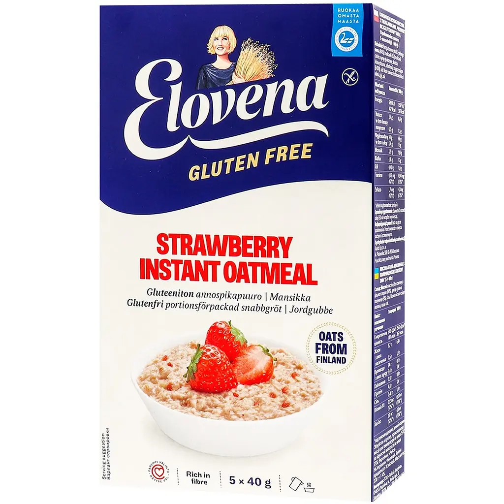 Каша вівсяна Elovena Gluten Free Strawberry instant oatmeal з полуницею без глютену 200 г - фото 3