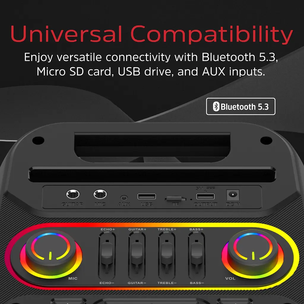 Акустична система 1.0 Energizer 50Вт Bluetooth 5.3/RMS/TF/USB/AUX/TWS/MIC, Dual 6.5” Drivers чорна - фото 7