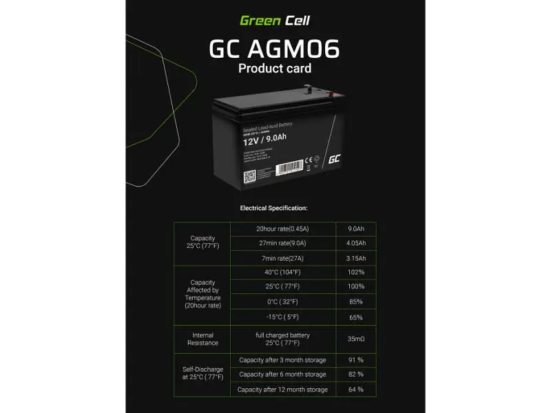 Акумулятор для ДБЖ/інвертора Green Cell AGM06 12V 9Ah VRLA (85076000) - фото 9