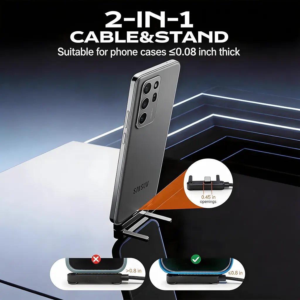 Переходник USB Type-C на Type-C 240W со складывающейся подставкой black - фото 6