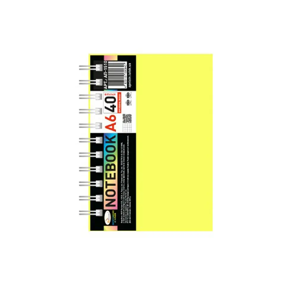 Блокнот А6 АП-1510(Yellow) 40 аркушів пружина бокова