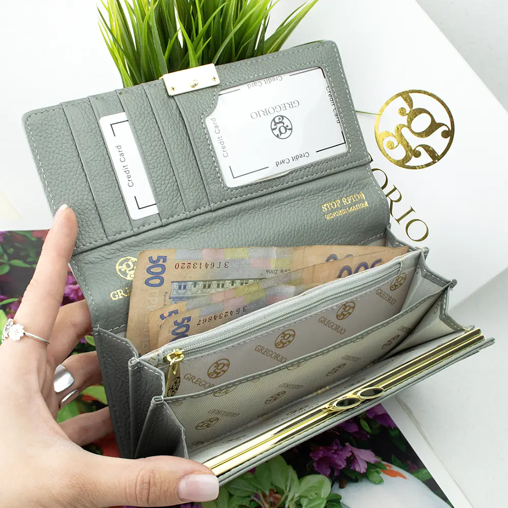 Кошелек женский кожаный Gregorio GS-100 классический серый - фото 5
