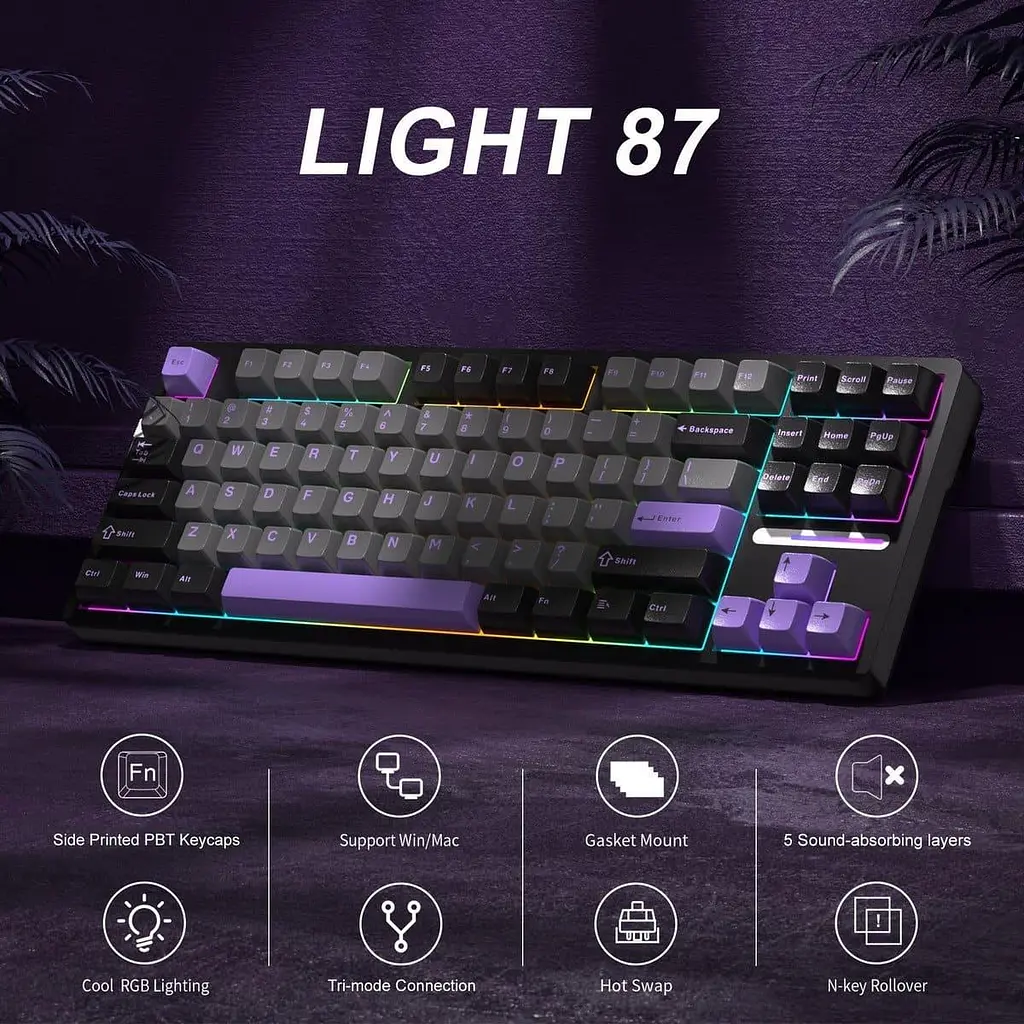 Клавіатура MageGee Light 87 RGB Blue Whale Switch Wireless (6971969728721-UA) Dark Purple (G-000003945) - фото 9