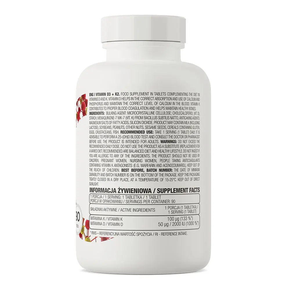 Витамины OstroVit Vitamin D3 + K2 90 таблеток - фото 3