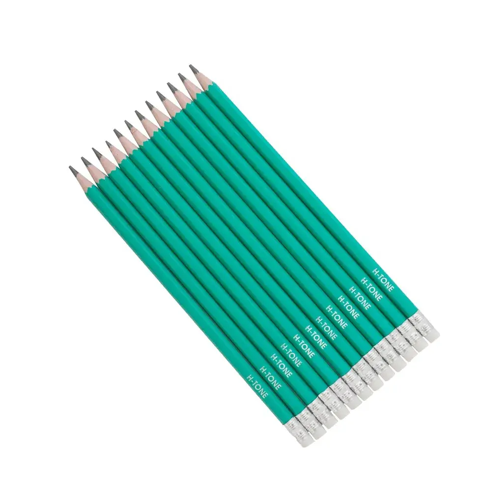 Олівець графітний H-Tone НВ, пластиковий, з гумкою, зелений, 12 шт (PENCIL-HT-JJ30104) - фото 2