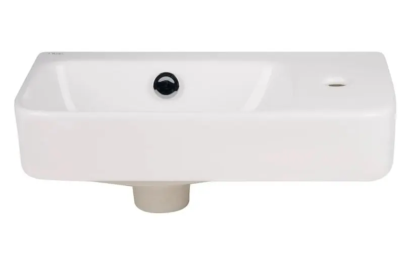 Комплект Qtap Tern: Раковина подвесная прямоугольная правая 450х250х158 мм White + Донный клапан PU02O (QT17115117RWN47328) - фото 2