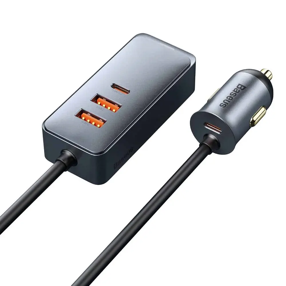 Автомобільний зарядний пристрій Baseus Share Together PPS multi-port Fast charging with extension cord 120W 2U+2C Gray (CCBT-A0G) - фото 3