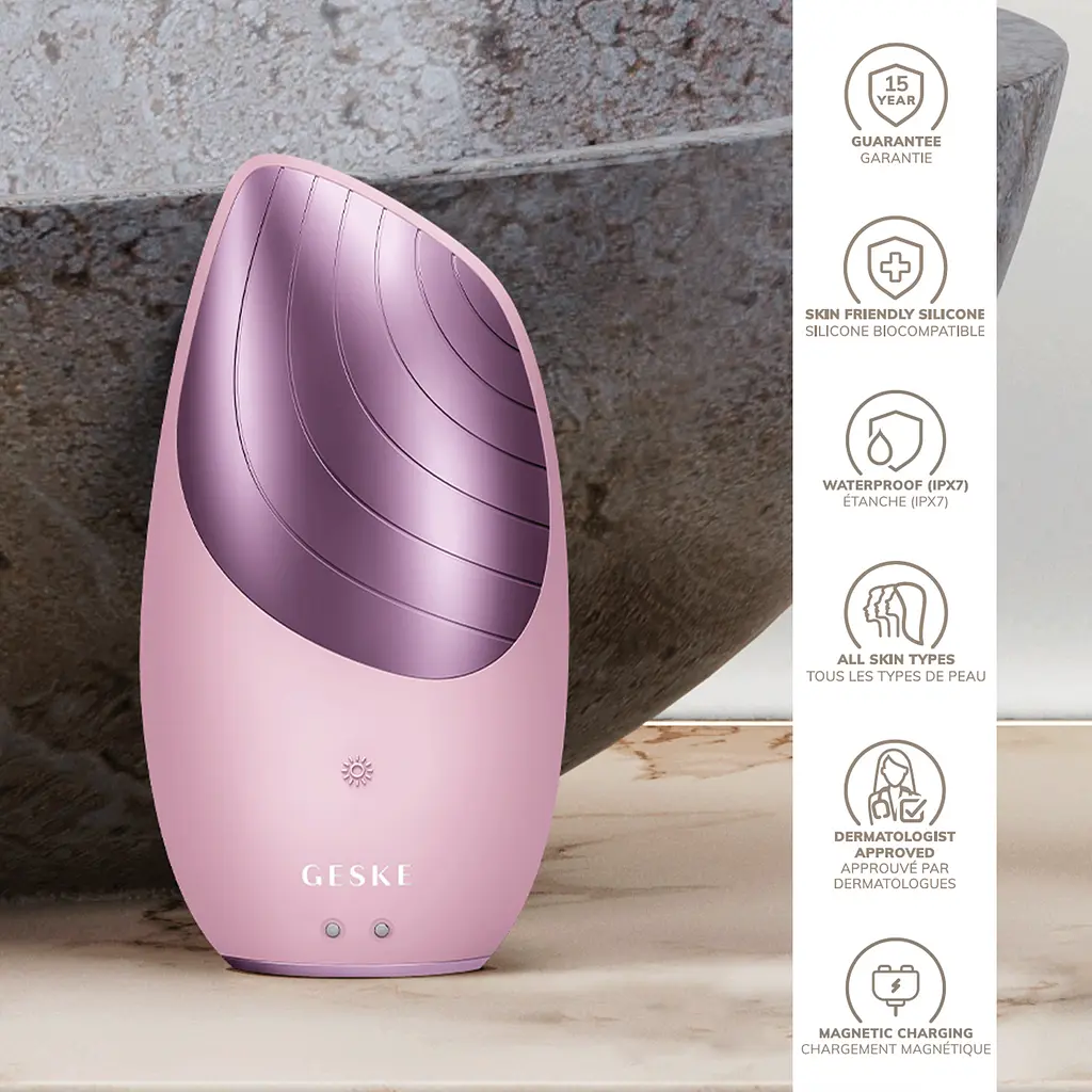 Електронна звукова термощітка для обличчя GESKE Sonic Thermo Facial Brush 6 в 1 рожева  - фото 5