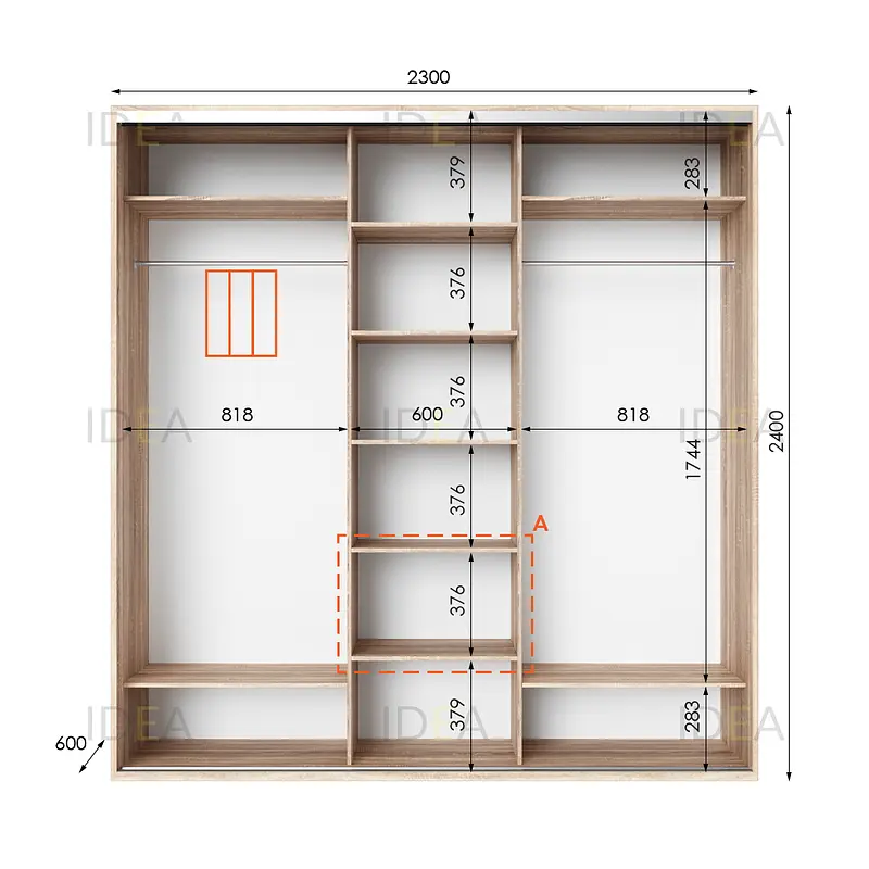 Шафа-купе Idea серія 2 230 x 60 x 240 см Дуб сонома Дзеркало - фото 2