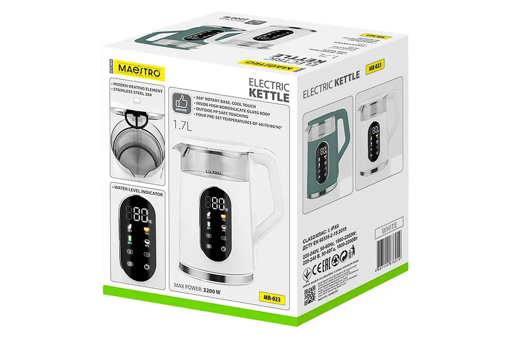 Электрочайник умный стеклянный сенсорный Maestro MR-023-WHITE 1.7 л 2200 Вт LED белый - фото 6