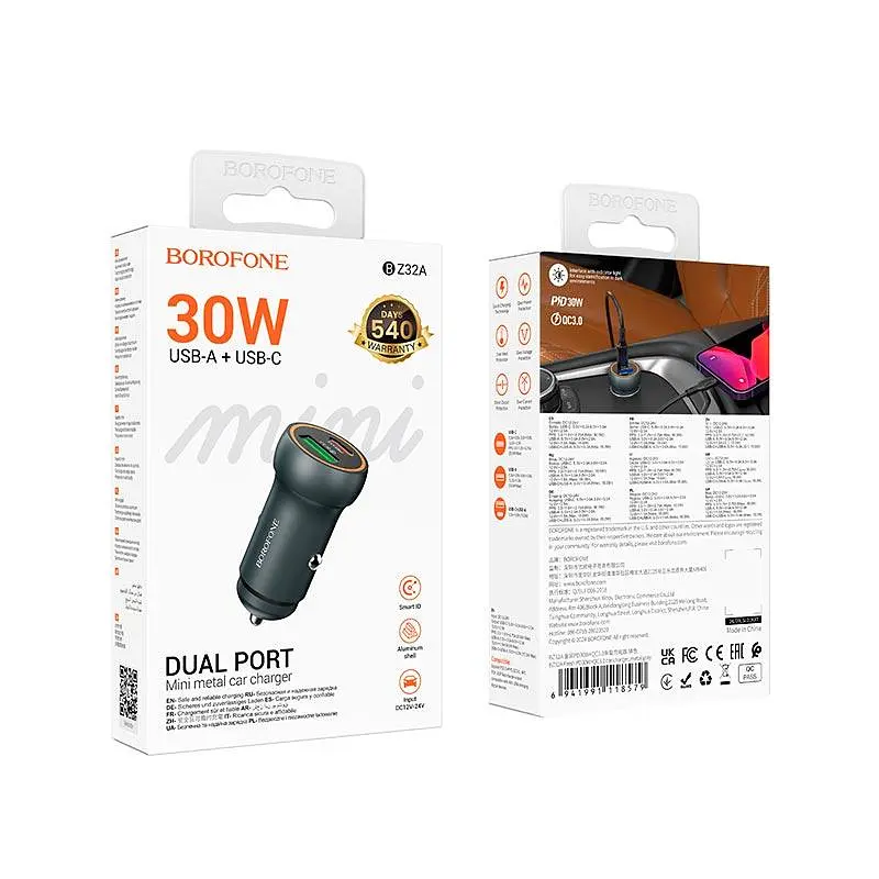 Адаптер автомобільний Borofone Fresh PD car charger BZ32A |1Type-C/1USB, 30W/3A, PD/QC| - фото 2
