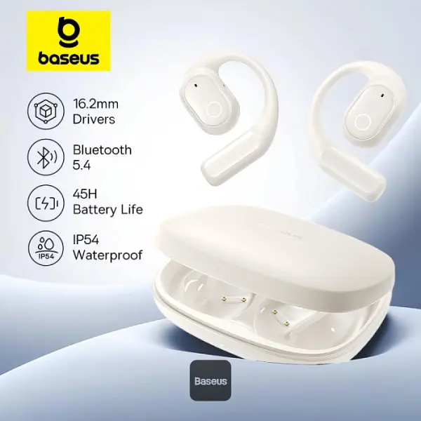 Наушники Baseus Eli 10i Fit Open-Ear TWS — спортивные амбушюры для бега, тренажерного зала и езды на велосипеде — белые - фото 2