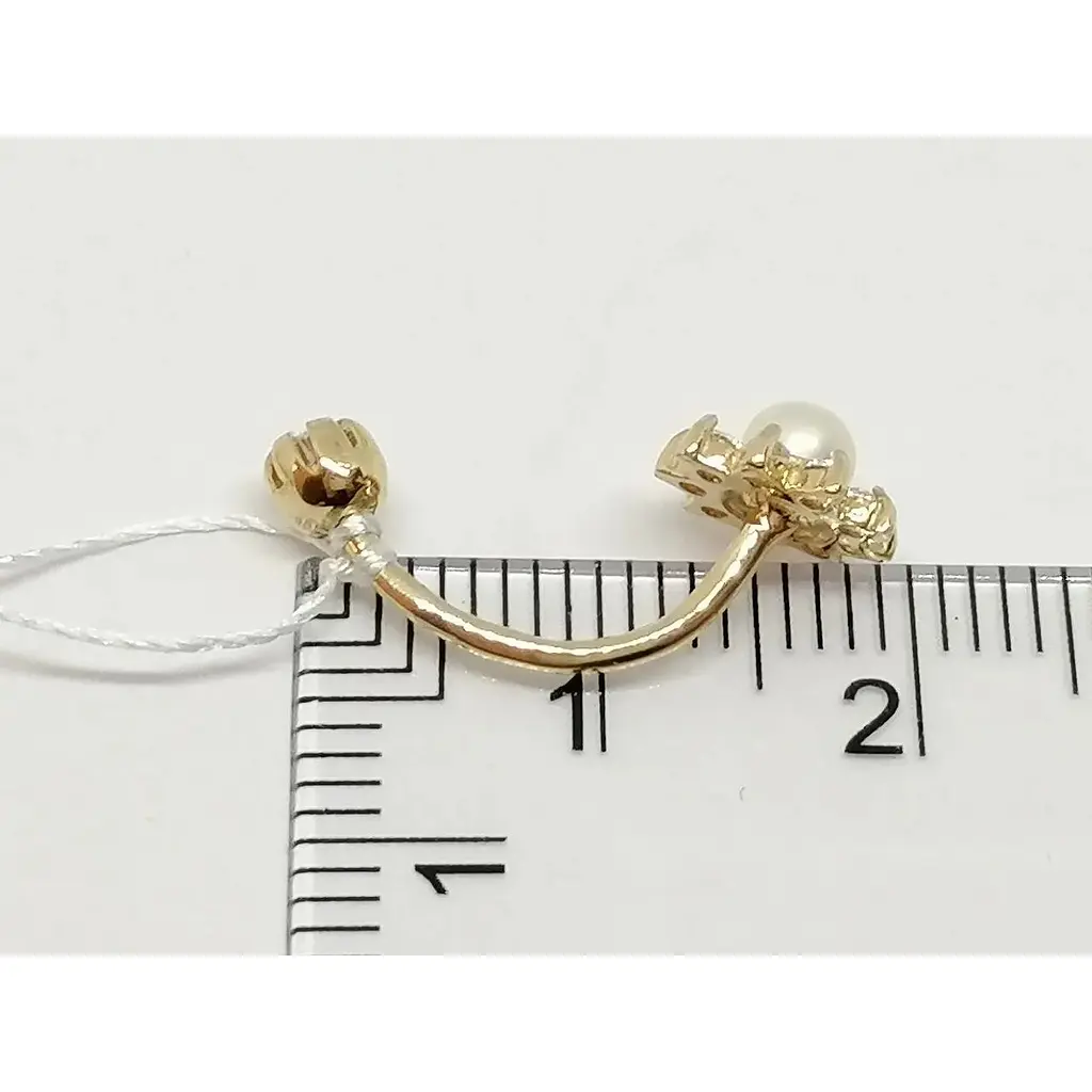 Золотая серьга-пирсинг Империя золота с жемчугом и фианитами. ПС044И - фото 4