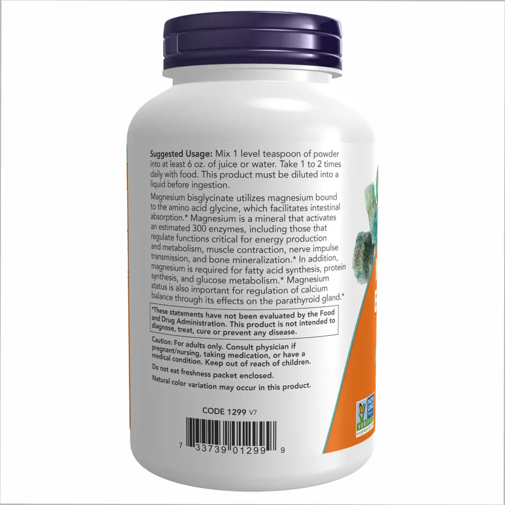 Магній Now Foods (Bisglycinate Powder) - 8 oz, для м'язів і нервової системи - фото 3