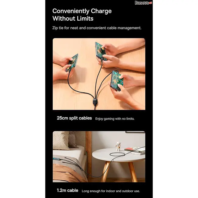 Кабель Baseus Flash Series Ⅱ 3-in-1 Cable USB to MicroUSB+Lightning+Type-C 100W 1.2m CASS030005 Purple - фото 9