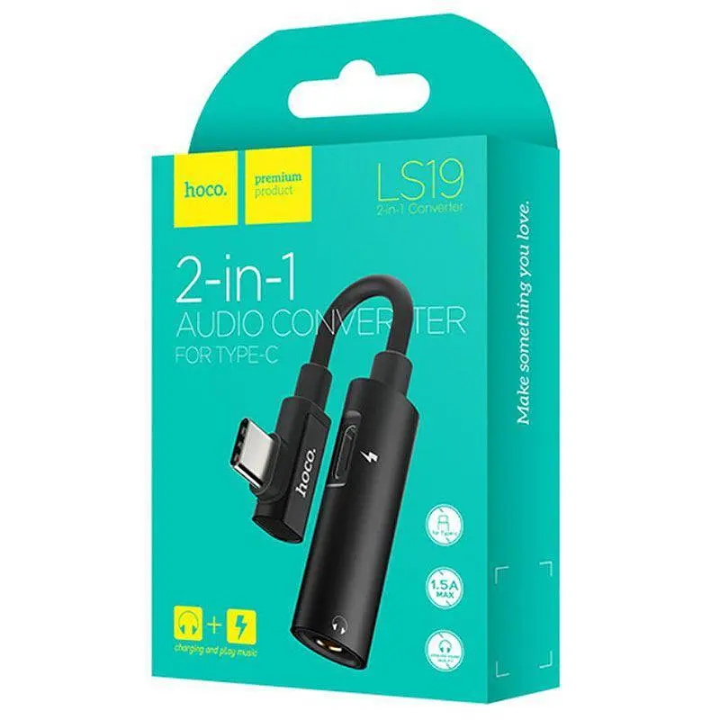 Adapter Hoco LS19 2in1 Type-C -> Type-C + 3.5mm Black - фото 2