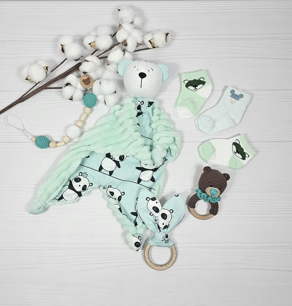 Букет з пелюшок для немовлят A.L.Babybox Панди акробати 15 од. М'ятний (BU 24345731) - фото 13