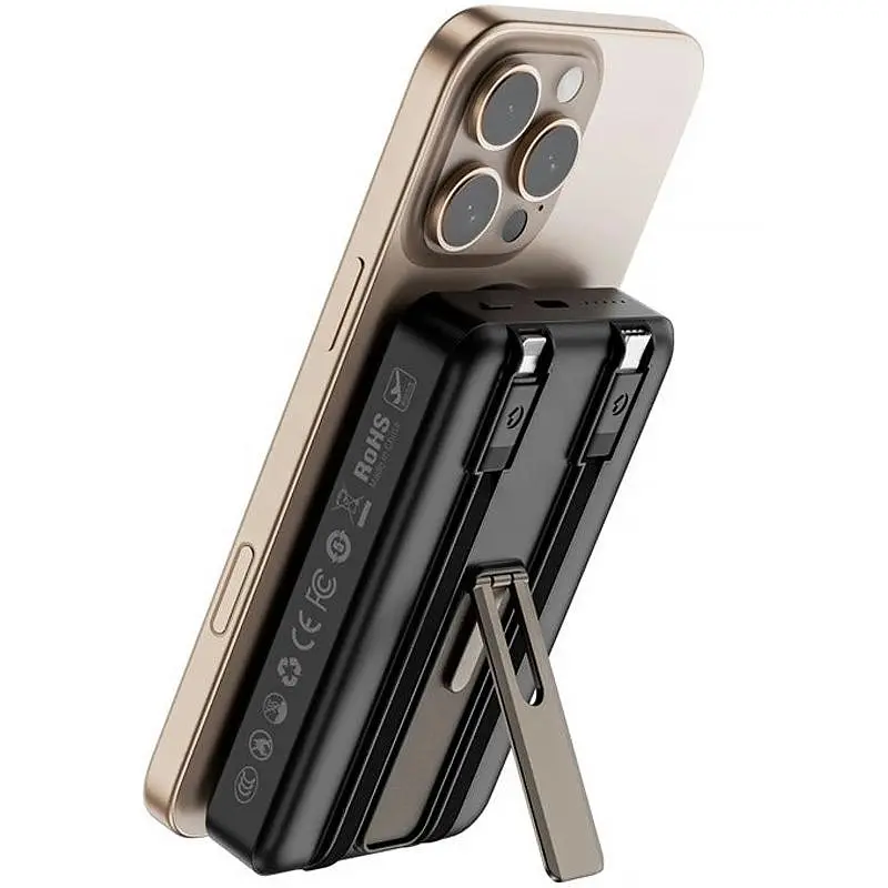Портативне ЗП Power Bank Wi-P056 22.5W+PD20W із БЗП+iWatch з кабелем 10000 mAh Black Wiwu teh0029380 - фото 5