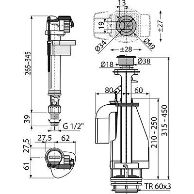 Випускний комплект з подвійною кнопкою, 3/8 "Alcaplast SA08SK 3/8" CHROM - фото 2