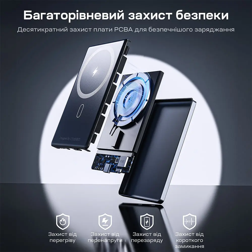Повербанк 5000mAh Choetech B738 Black QC3.0 PD3.0 бездротова магнітна зарядка (43-00161) - фото 12