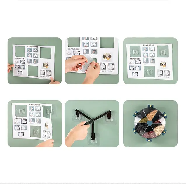 Карусель для круп настінна з обертанням 360° Kitchen Storage Box 6 в 1 кухонний набір для круп із кріпленням - фото 9
