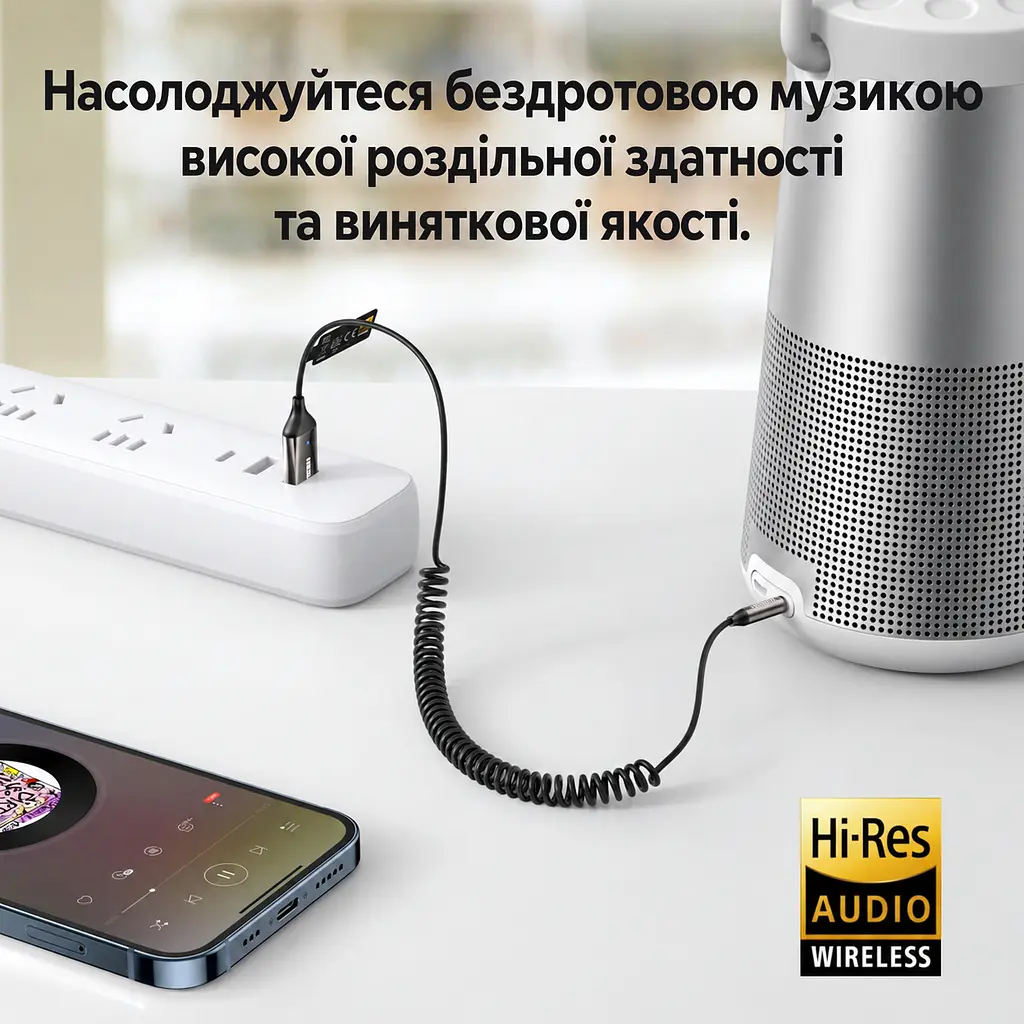 Автомобільний Bluetooth 6.0 аудіоприймач UGREEN BT525 AUX-адаптер аудіовихід 3,5 мм та штекер USB-A для живлення кодеки SBC AAC і LDAC мікрофон для дзвінків із ШІ-шумозаглушенням одночасне підключення до двох телефонів чорний (85428) - фото 8