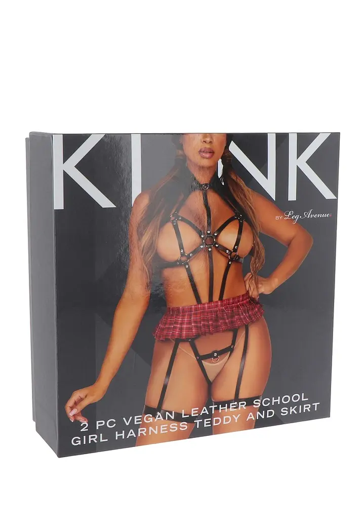 BDSM-костюм учениці Leg Avenue Harness teddy & skirt M Black, портупея, мініспідниця, екошкіра - фото 5