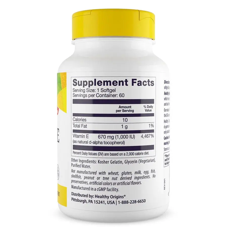 Вітамін Е Healthy Origins Vitamin E 1000 IU, 60 капсул для підтримки шкіри, волосся та нігтів - фото 2