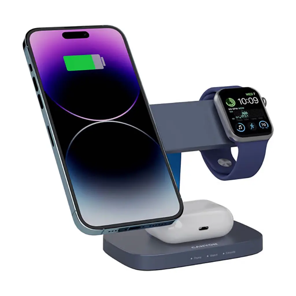 Зарядний пристрій Canyon wireless charger HEXAGON WCS-310 3in1 DarkGrey/Blue (CNS-WCS310DGBL) - фото 7