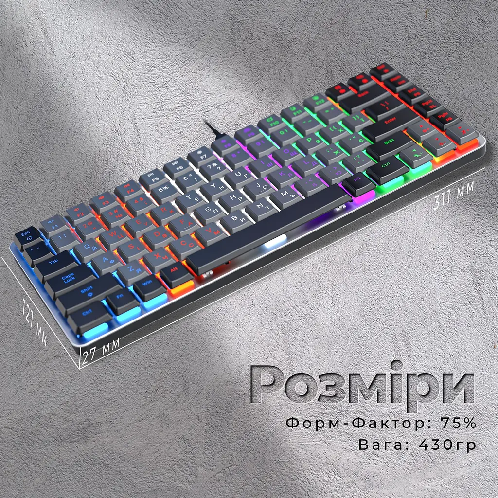 Клавиатура GamePro Red Swich Low Profile USB Dark Gray проводная (MK140R) - фото 11