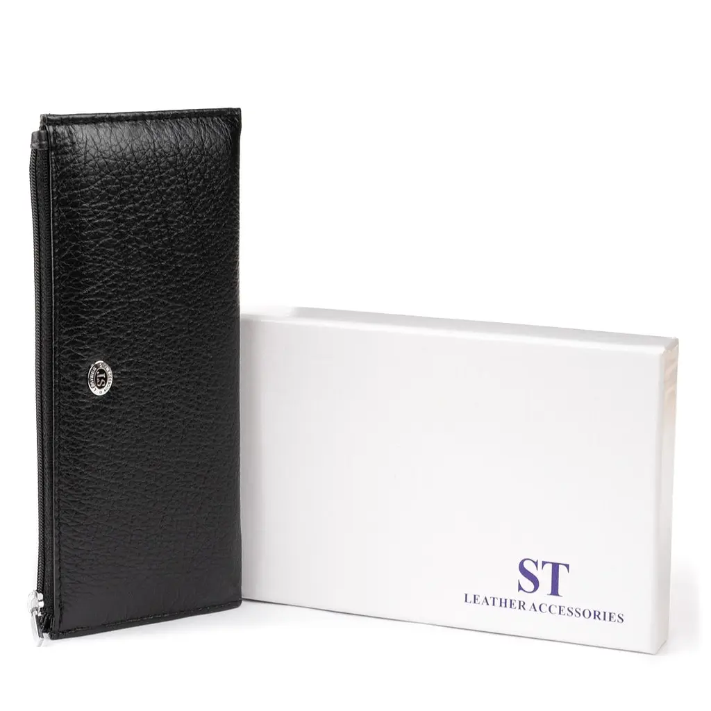 Горизонтальний тонкий гаманець зі шкіри унісекс ST Leather 19324 чорний - фото 9