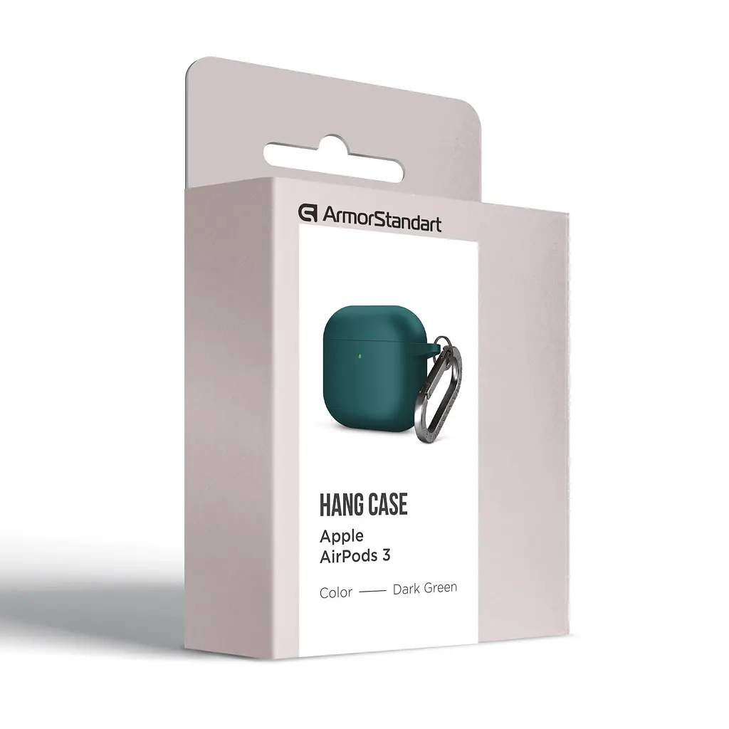 Силіконовий чохол для навушників Apple AirPods 3, Hang Case, зелений, ультратонкий захисний кейс товщиною 2 мм, захист від подряпин, пилу та ударів, компактний, з карабіном для кріплення, ArmorStandart (ARM60309) - фото 8