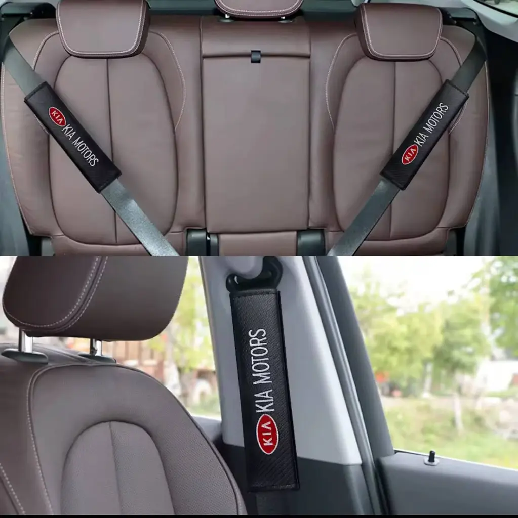 Накладка на пас безпеки Modena Fiat S 350 мм Кольоровий 3D Логотип Екошкіра Чорна 1 шт - фото 5