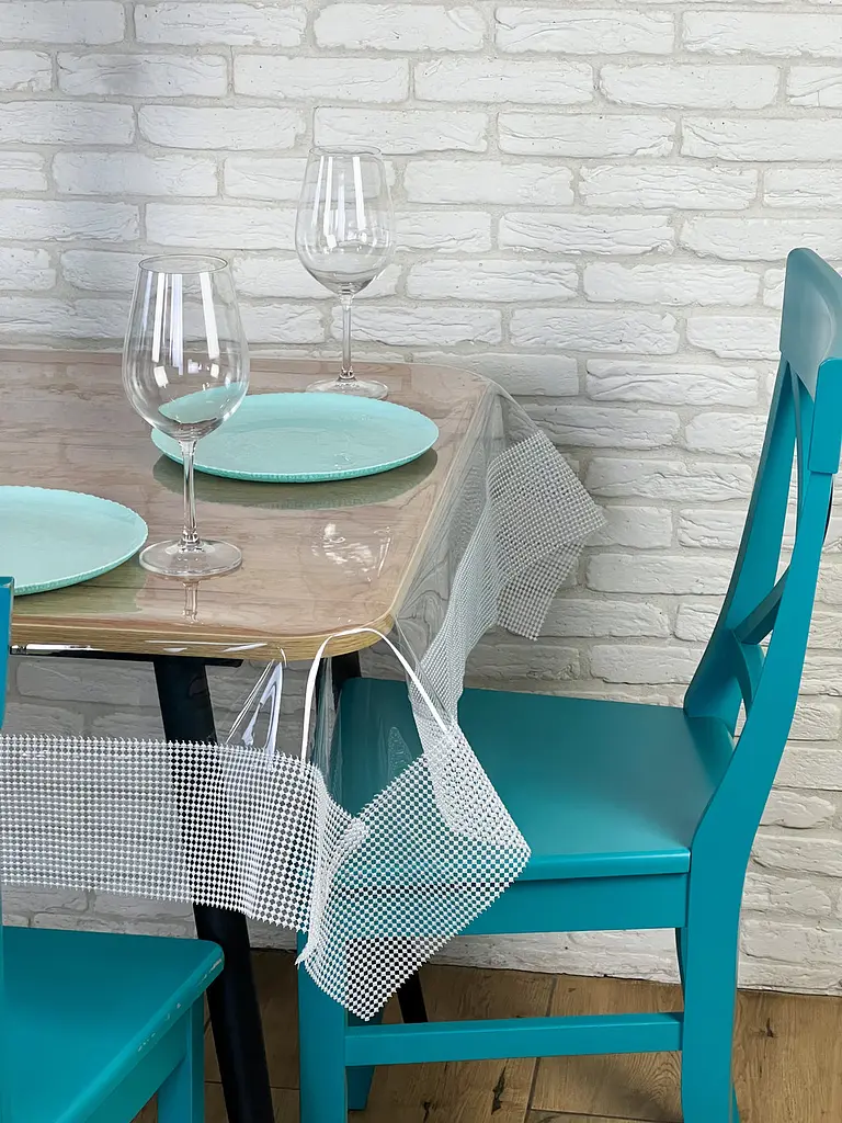 Скатертина силіконова з білою перлинною стрічкою 340х120 см - фото 7