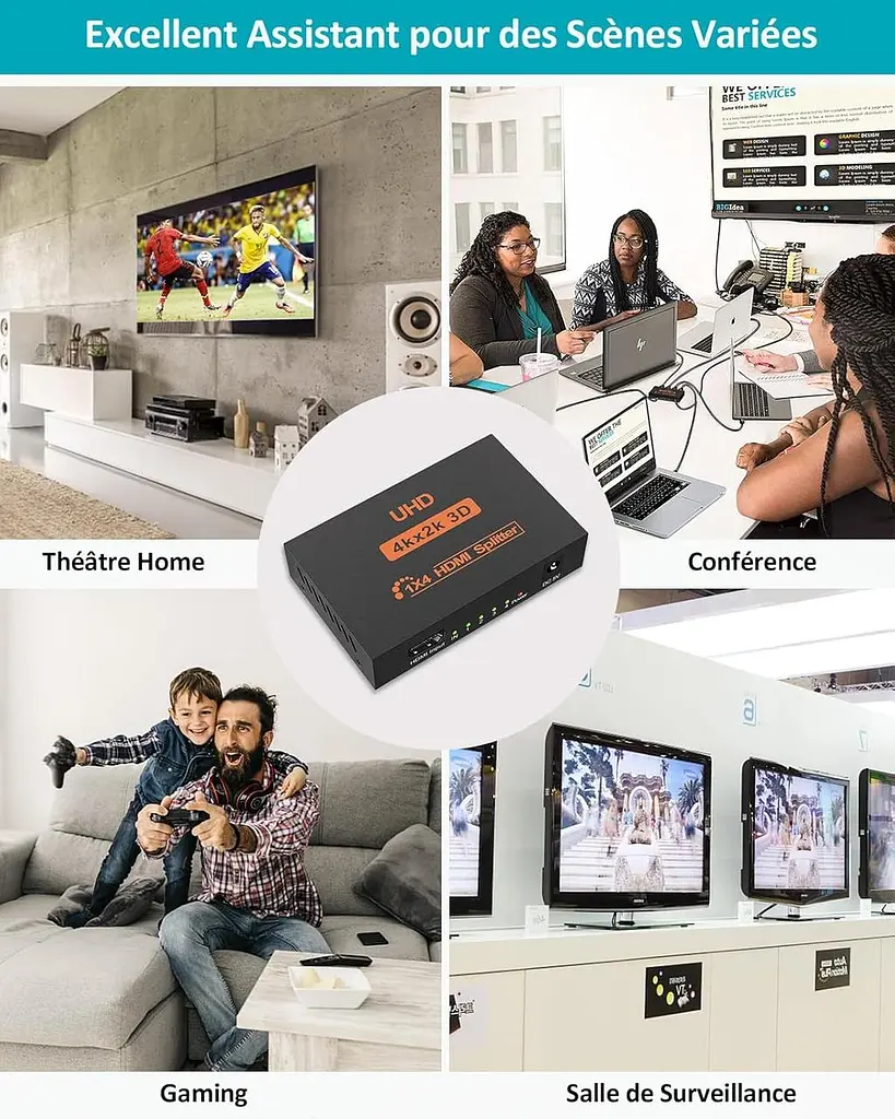 HDMI спліттер 1×4 4K 30Hz для 4 дисплеїв, Plug&Play - фото 6