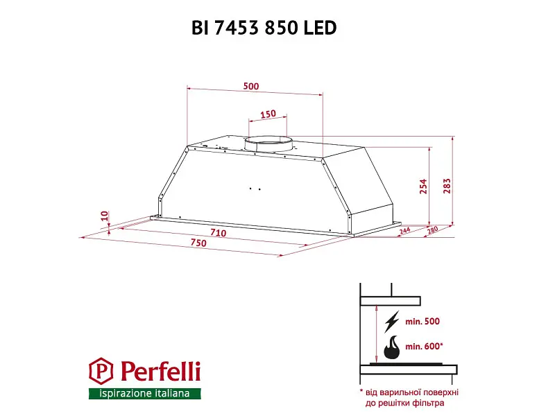 Витяжка Perfelli BI 7453 I 850 LED - фото 10