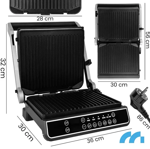 Електрогриль притискний MalTec SM5000W-PRO, 2200 Вт, контактний гриль-прес, чорний зі сріблястим - фото 6