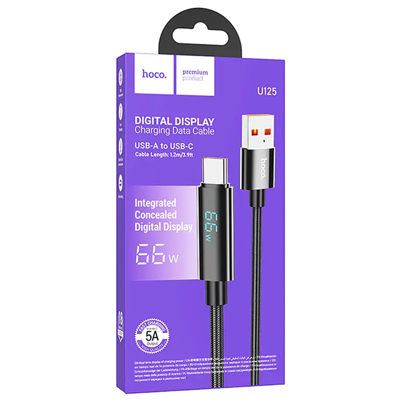 Дата кабель Hoco U125 Benefit 5A USB to Type-C with display 1.2 м Black - фото 6