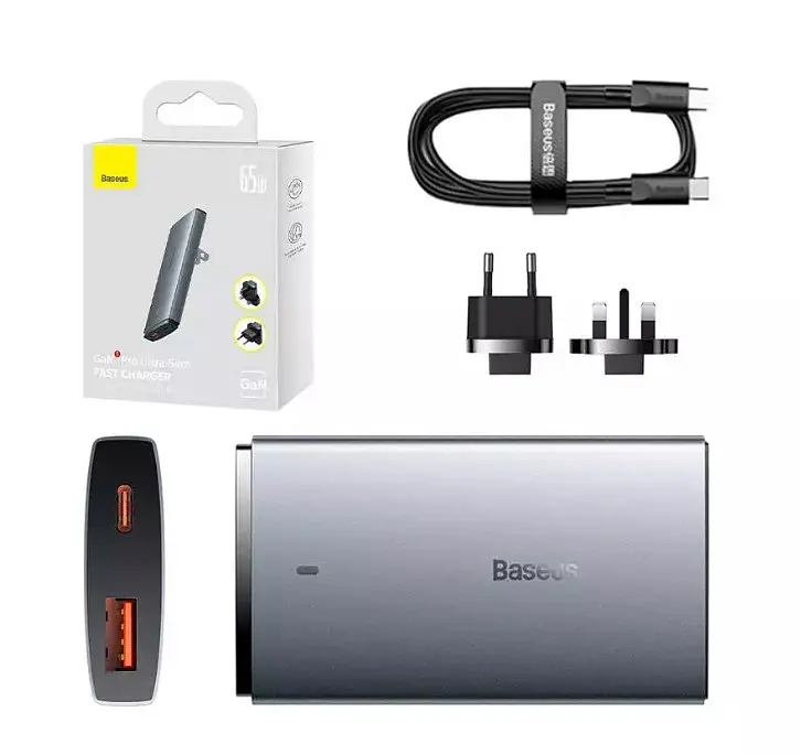 Сетевое зарядное устройство для Baseus GaN5 Pro Ultra-Slim Fast Charger C+U 65W (Overseas Edition) Серый - фото 3